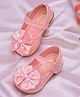 Mine Sole Bow & Pearl Applique Velcro Closure Ballerina - Pink