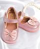 Mine Sole Stone & Bow Applique Velcro Closure Ballerina - Rose Gold