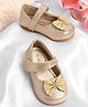 Mine Sole Stone & Bow Applique Velcro Closure Ballerina - Golden