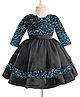 Enfance Three Fourth Sleeves Sequin Embellished Floral Applique Detailed Layered Dress - Blue