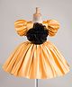Enfance Half Puffed Sleeves Floral Applique Detailed Dress - Mustard