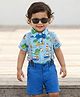 Babyhug Single Jersey Knit Half Sleeves Nautical Theme Printed Shirt & Shorts Set With Bow Applique & Suspender - Multicolor