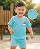 Babyhug 100% Cotton Knit Half Sleeves Fox Embroidered T-Shirt With Short Set - Light Blue