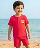 Babyhug Single Jersey Knit Half Sleeves T-Shirt & Shorts Set with Bear Patch Detailing - Red