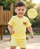 Babyhug Single Jersey Knit Half Sleeves T-Shirt & Shorts Set with Bear Patch Detailing - Yellow