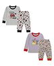Kidbea Cotton Knit Pack Of 2 Full Sleeves Cute Fire Truck & Spring Text Printed Night Suit Set - Grey & Purple