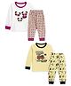 Kidbea Cotton Knit Pack Of 2 Full Sleeves Cute Panda & Fire Truck Printed Night Suit Set - White & Yellow