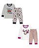 Kidbea Cotton Knit Pack Of 2 Full Sleeves Panda & Fire Truck  Printed Night Suit Set - Grey & White