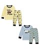 Kidbea Cotton Knit Pack Of 2 Full Sleeves Cute Bee & Fire Truck Printed Night Suit Set - Yellow & Blue
