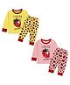 Kidbea Cotton Knit Pack Of 2 Full Sleeves I Love You Strawberry Text Printed Night Suit Set - Yellow & Pink
