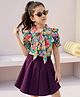 OLLINGTON ST. Rayon Woven Half Sleeves Floral Printed Top & Twill Skirt Set - Multicolor & Purple