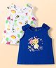 Doodle Poodle 100% Cotton Knit Sleeveless Bee & Floral Printed Tops With Bow Applique Pack Of 2 - White & Navy Blue