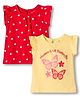 Doodle Poodle 100% Cotton Knit Frill Sleeves Tops With Butterfly & Heart Print Pack of 2 - Red & Yellow
