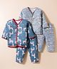 OHMS Single Jersey Knit Full Sleeves T-Shirt & Pajama Co-ords Night Suit With Vehicle Print Pack Of 2 - Blue & Grey
