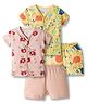 OHMS Single Jersey Knit Half Sleeves T-Shirt & Shorts Night Suit With Elephant Print Pack Of 2 - Yellow & Rose Gold