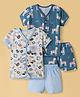 OHMS Single Jersey Knit Half Sleeves T-Shirt & Shorts Night Suit With Zebra Print Pack Of 2 - Light Blue & Blue