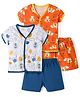 OHMS Single Jersey Knit Half Sleeves Shorts Night Suit with Jungle Theme Print Pack of 2 - Orange & Blue