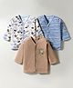 OHMS Single Jersey Knit Full Sleeves Jhablas With Aeroplane Print Pack Of 3 - White Brown & Blue