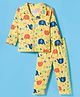 OHMS Single Jersey Knit Half Sleeves Shirt & Pajama Night Suit With Elephant Print - Yellow