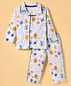 OHMS Single Jersey Knit Full Sleeves Shirt & Pajama Co-ords Night Suit With Jungle Theme Print - White