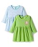 OHMS Single Jersey Knit Full Sleeves Frocks With Heart & Teddy Bear Print Pack of 2 - Green & Blue