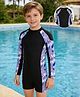 Pine Kids Full Raglan Sleeves Printed Legged Swimsuit - Black