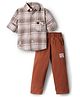 Mini Donuts Cotton Woven Full Sleeves Checkered Shirt & Trouser Set - Beige