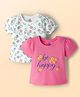 Doodle Poodle 100% Cotton Knit Half Sleeves Tops with Floral Print Pack of 2 - Pink & White