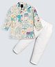 Hrit Cotton Woven Full Sleeves Animals & Birds Printed Kurta Pyjama Set - Cream