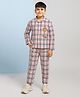 Hrit Cotton Woven Full Sleeves Checked & Bear Face Applique Detailed Coordinating Night Suit Set - Pink