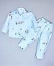 Hrit Cotton Woven Full Sleeves Cartoon Animals Printed Coordinating Night Suit Set - Blue