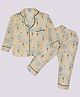 Hrit Cotton Woven Full Sleeves Unicorns Printed Coordinating Night Suit Set - Brown