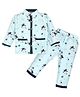 Hrit Cotton Woven Full Sleeves Hippo Printed Coordinating Night Suit Set - Blue