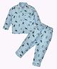 Hrit Cotton Woven Full Sleeves Space Theme Printed Coordinating Night Suit Set - Blue