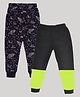 Kiwi Cotton Knit Pack Of 2 Space Theme Printed & Colour Blocked Trackpants - Black & Green