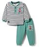 Mini Donuts Single Jersey Knit Full Sleeves Striped & Nautical Theme Printed T-Shirt & Lounge Pant Set - Mint