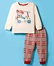 Mini Donuts Single Jersey Knit Full Sleeves Vehicle Printed T-Shirt & Checkered Lounge Pant Set - Rust Orange