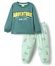 Mini Donuts Single Jersey Knit Full Sleeves T-Shirt & Pyjama Night Suit With Dino Print - Green