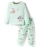 Mini Donuts Single Jersey Knit Full Sleeves T-Shirt & Pyjama Night Suit With Dog Print - Green
