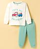 Mini Donuts Single Jersey Knit Full Sleeves Vehicles & Animals Printed T-Shirt & Solid Colour Lounge Pant Set -Light Green