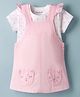 Kookie Kids Cotton Knit Embroidered Frock with Half Sleeves Inner Tee Polka Dot Print - Pink