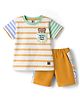 ToffyHouse Knit Half Sleeves Striped T-Shirt & Short Set With Bear Patch  - Multicolor