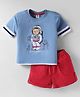 ToffyHouse Knitted Half Sleeves T-Shirt & Shorts Set with Teddy Print - Red & Blue