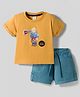 ToffyHouse Interlock Woven Half Sleeves Bear Printed T-Shirt & Shorts Set -Light Yellow