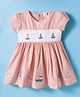 ToffyHouse Cotton Woven Half Sleeves Frock With Smocked & Boat Embroidery - Orange