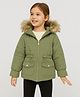 Sportking Woven Full Sleeves Fur Detailed Padded Pre Winter Hooded Jacket - Olive Green