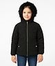 Sportking Woven Full Sleeves Fur Detailed Quilted Pre Winter Hooded Jacket - Black