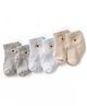 Doodle Poodle Cotton Knit Ankle Length Socks with Bear Design Pack of 3 - Beige White & Grey