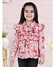 Cutiekins Woven Full Sleeves Floral Printed Frill Detailed Top - Peach & Red