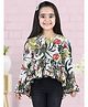 Cutiekins Woven Full Peasant Sleeves Leaves Printed Peplum Top - White & Multi Colour